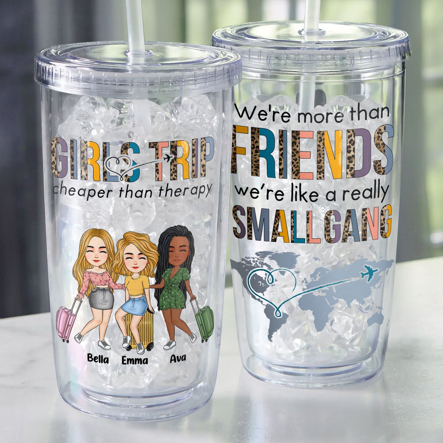 Girl's Trip Cheaper Than Therapy - Personalized Acrylic Tumbler With Straw