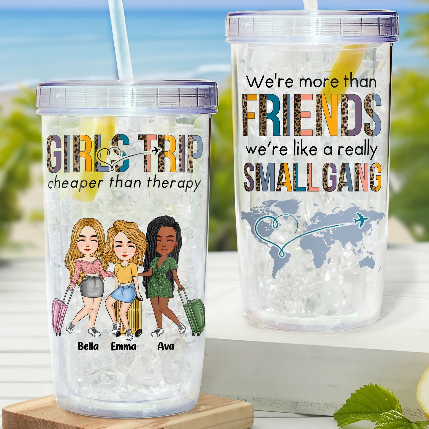 Girl's Trip Cheaper Than Therapy - Personalized Acrylic Tumbler With Straw