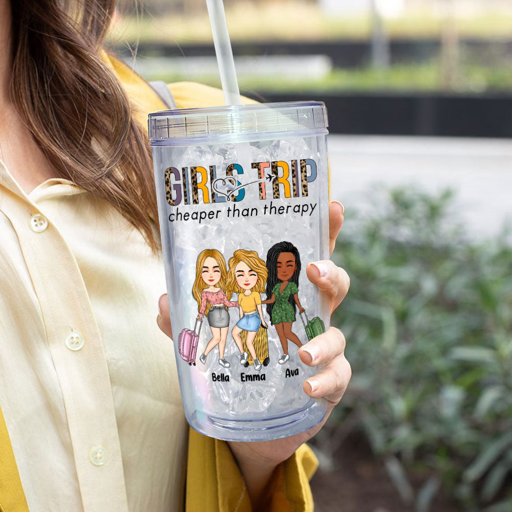 Girl's Trip Cheaper Than Therapy - Personalized Acrylic Tumbler With Straw