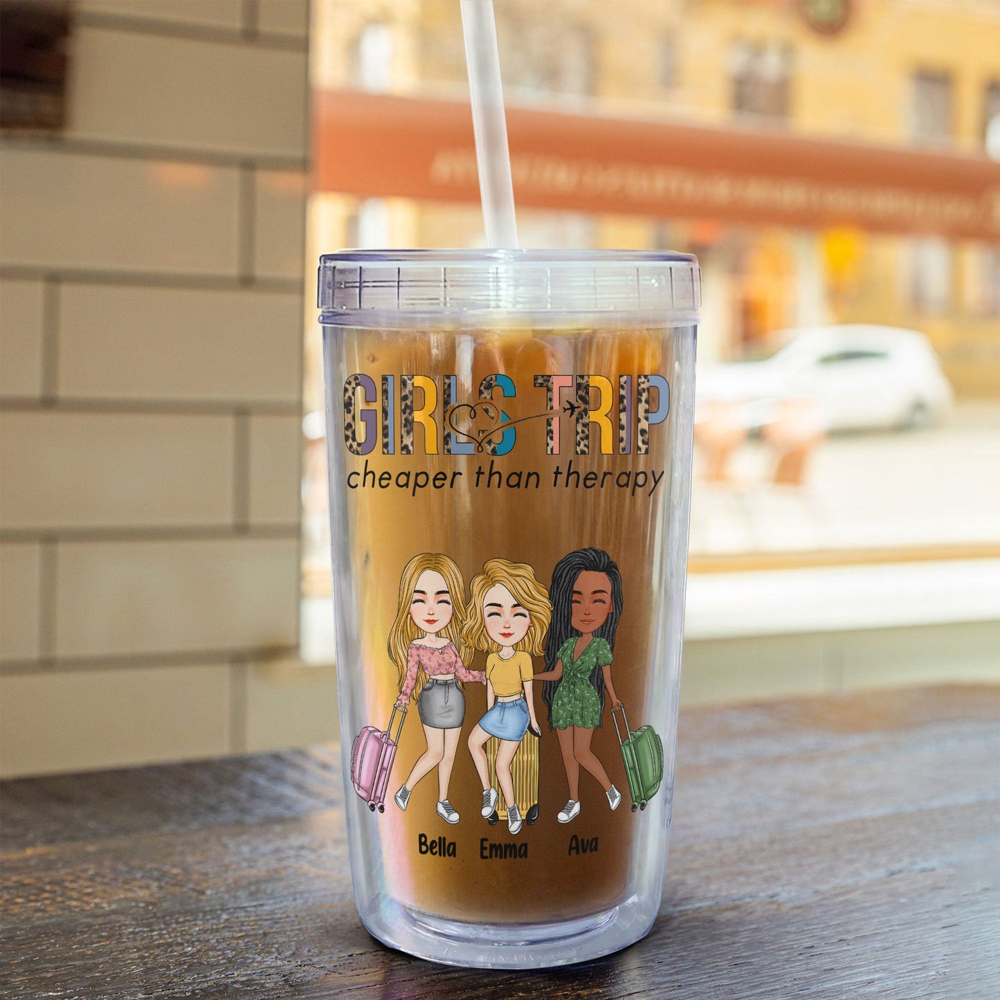 Girl's Trip Cheaper Than Therapy - Personalized Acrylic Tumbler With Straw