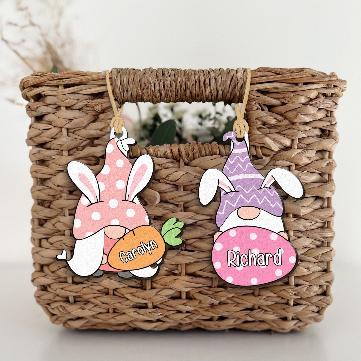 Gnome Bunny Rabbit Custom Name Easter Gift For Kid - Personalized Easter Basket Tags