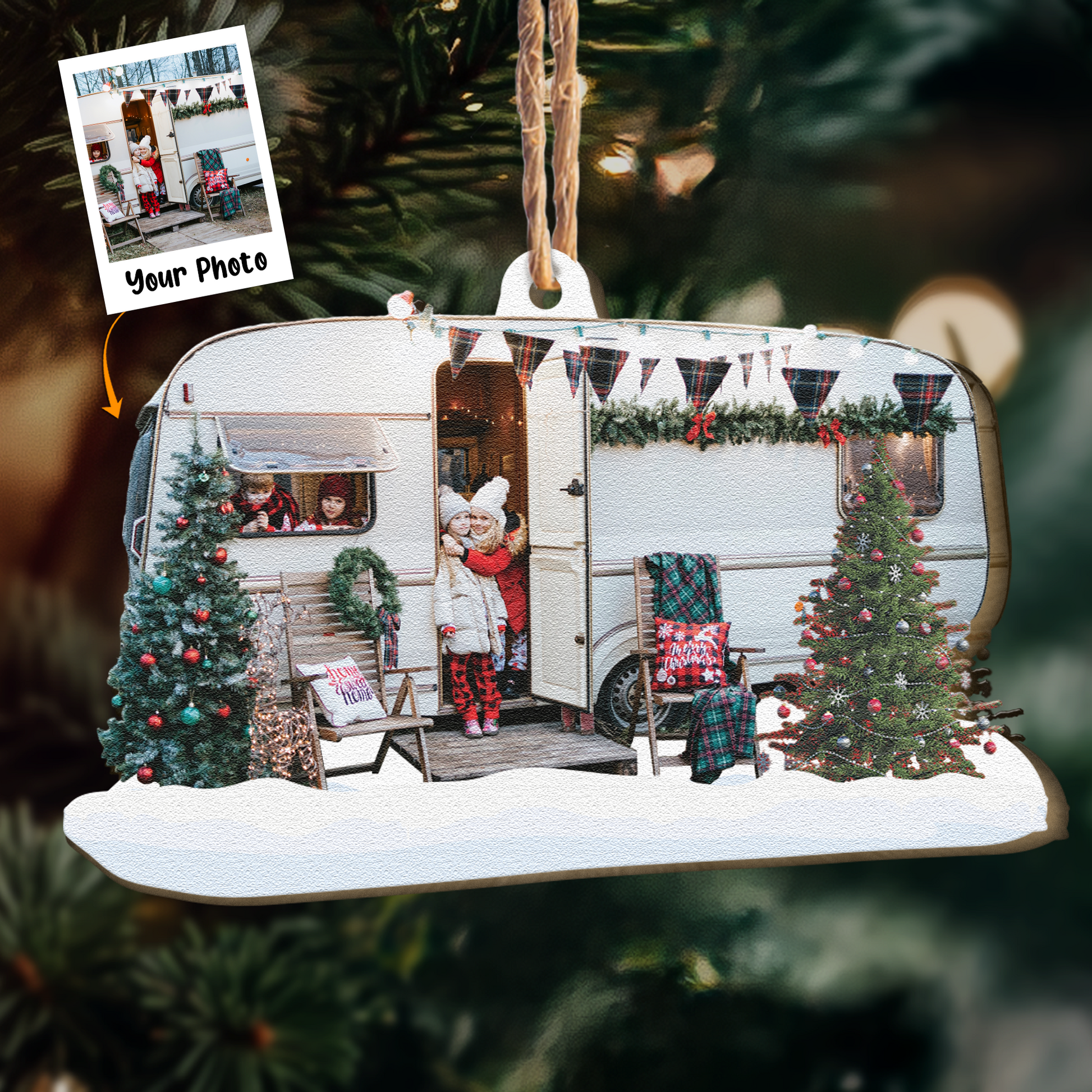 Go Camping Gifts For Family & Friends - Personalized Wooden Photo Ornament