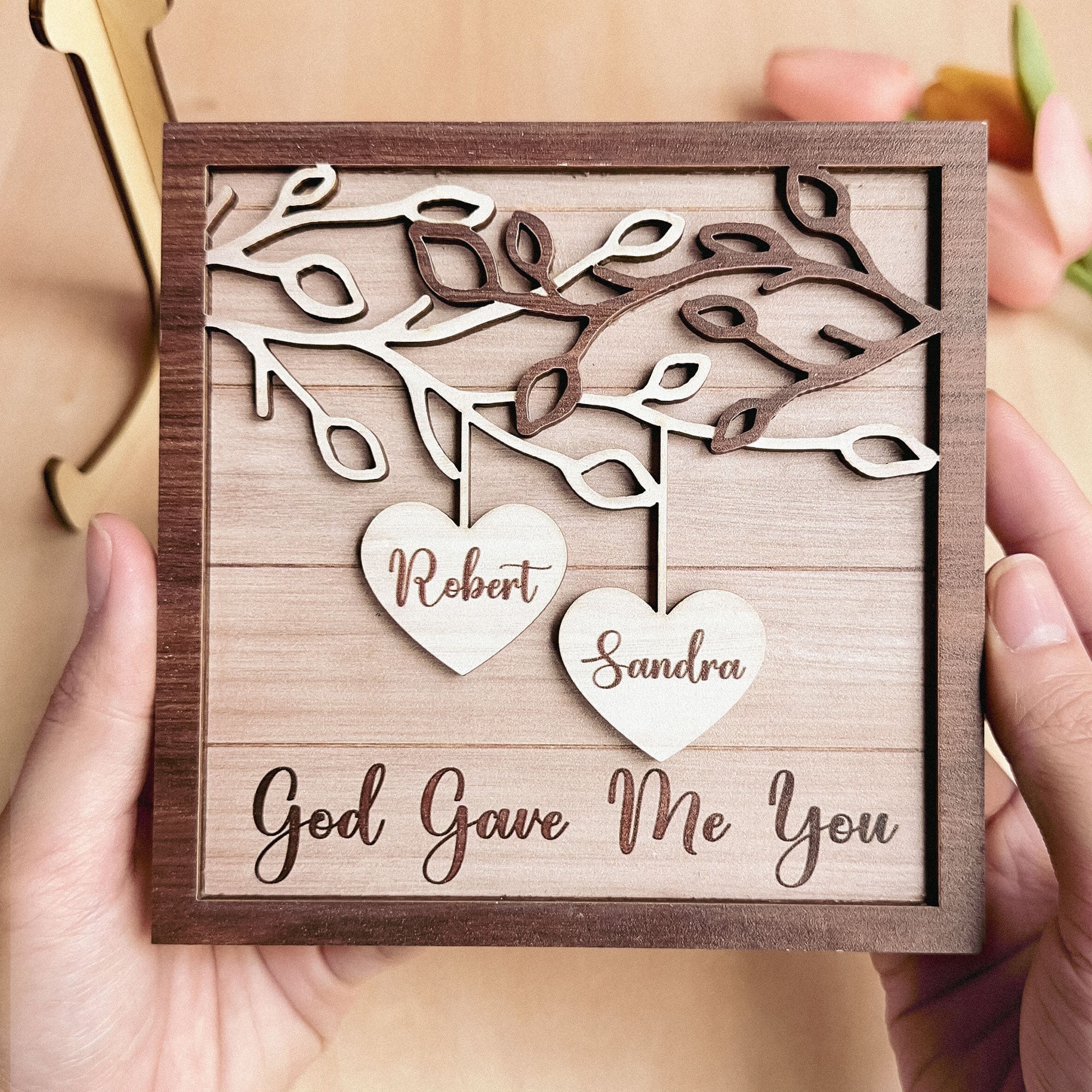God Gave Me You - Personalized 2 Layers Wooden Plaque