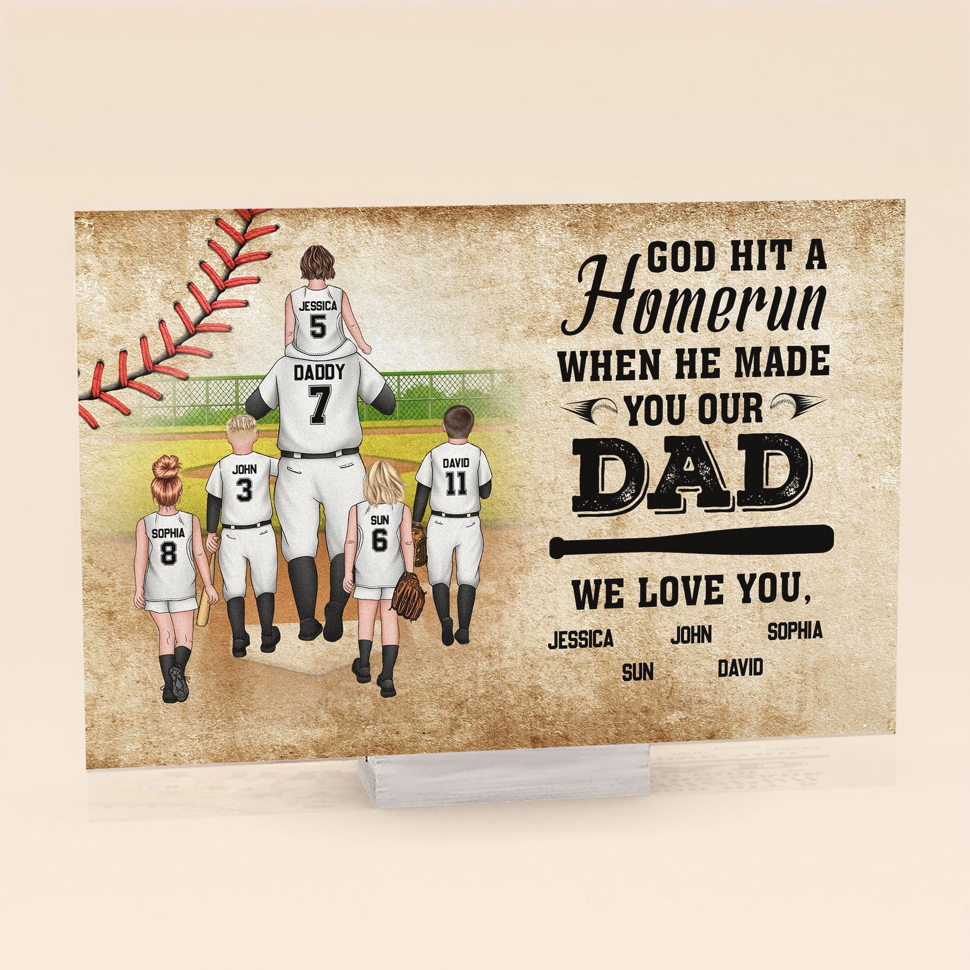 God Hit A Homerun When He Made You Our Dad Personalized Acrylic Plaq
