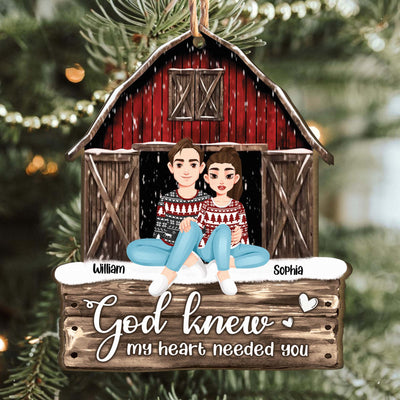 God Knew My Heart Needed You Red Barn - Personalized Wooden Ornament - Vintage Ornament