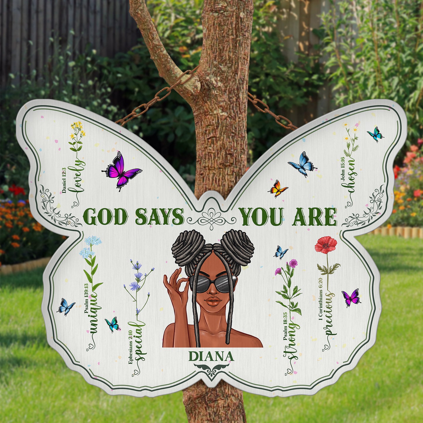God Says You Are Beautiful - Personalized Butterfly Shaped Metal Sign - Home Decor Gift Birthday Gift For Black Woman, Daughter, Sister