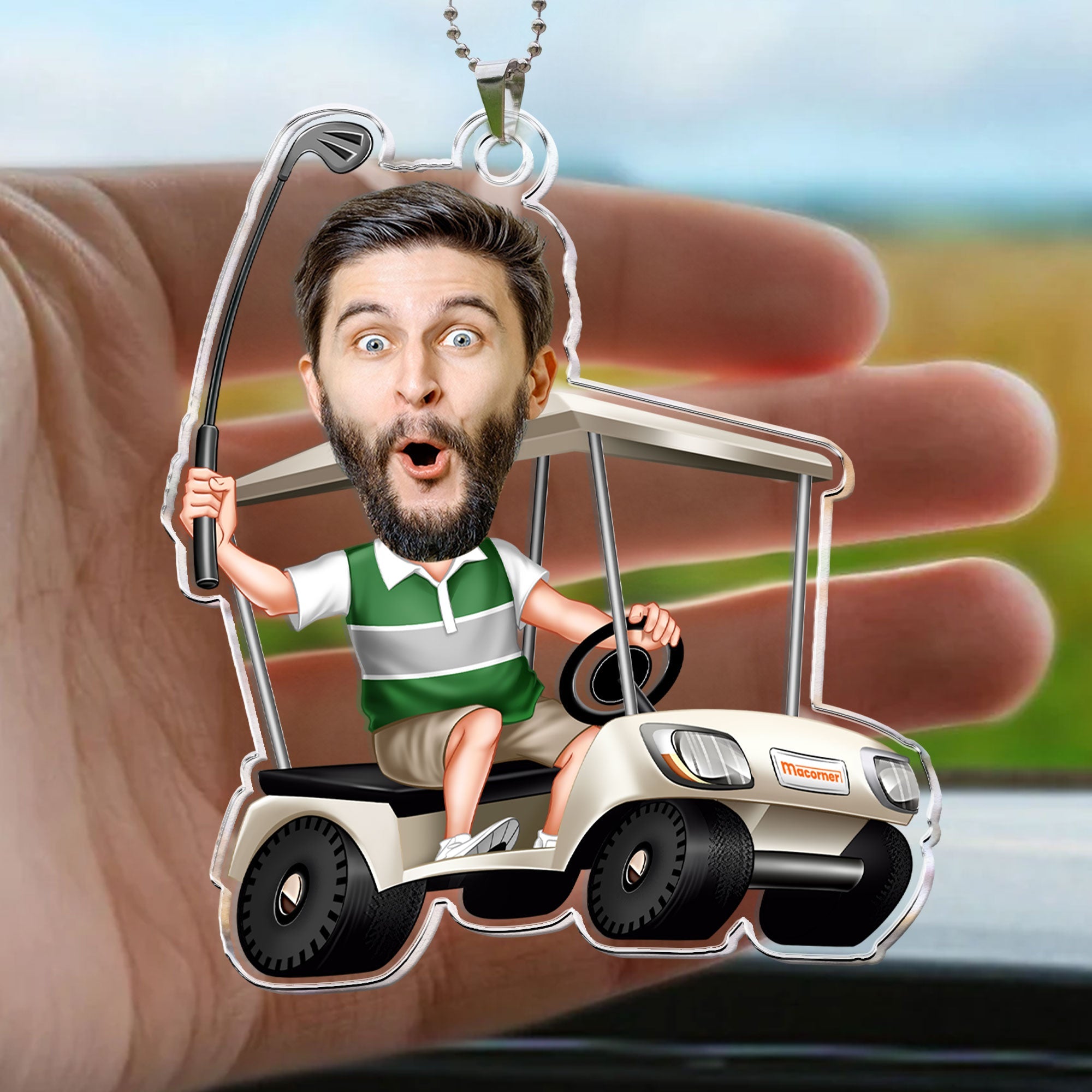 Golfing Custom Face For Golfer, Dad, Grandpa - Personalized Photo Rear View Mirror Accessory