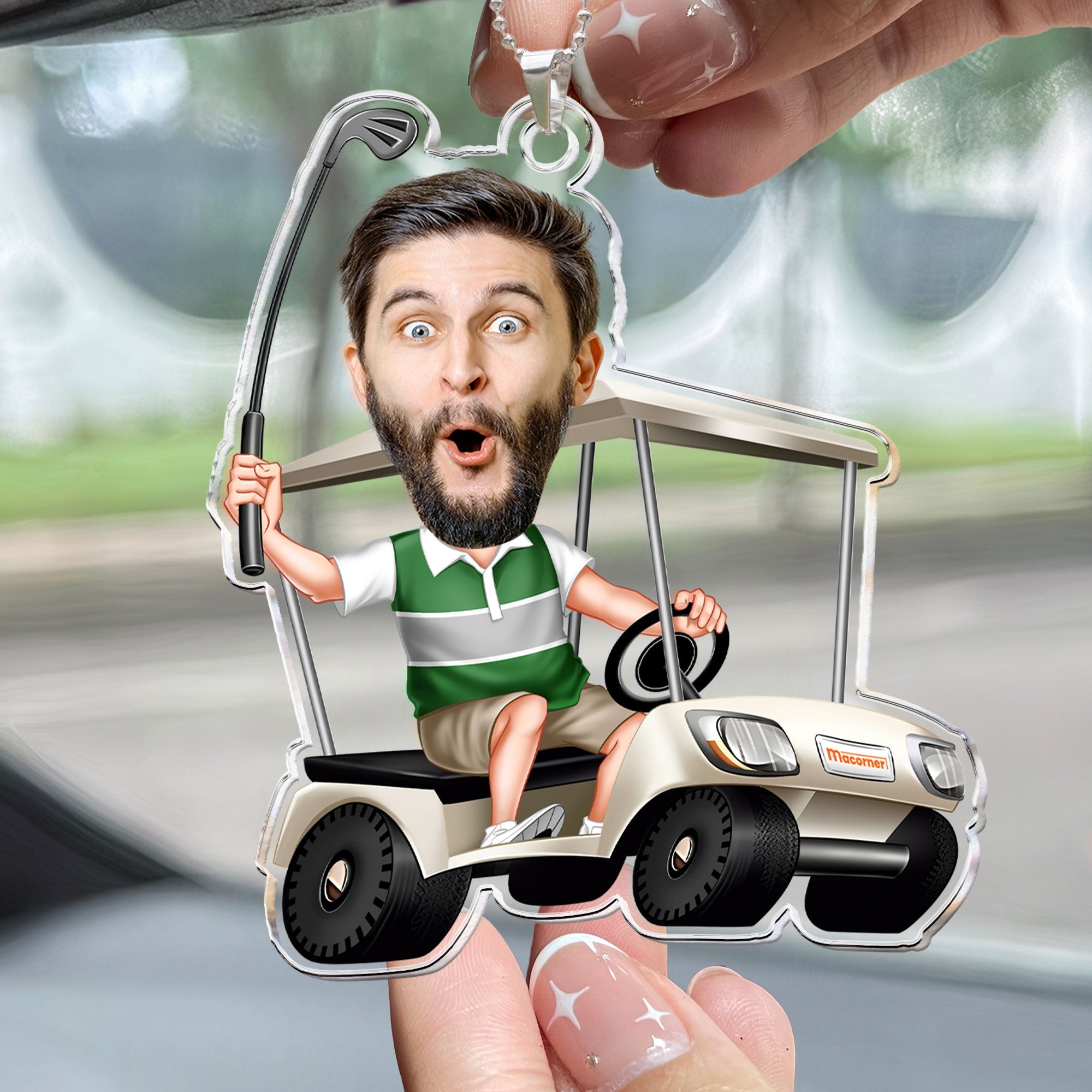 Golfing Custom Face For Golfer, Dad, Grandpa - Personalized Photo Rear View Mirror Accessory