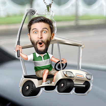 Golfing Custom Face For Golfer, Dad, Grandpa - Personalized Photo Rear View Mirror Accessory