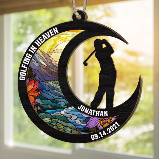 Golfing In Heaven - Personalized Suncatcher Ornament