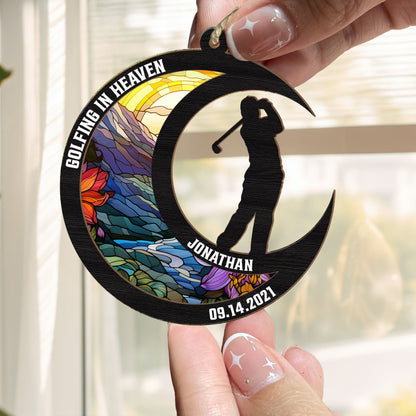 Golfing In Heaven - Personalized Suncatcher Ornament