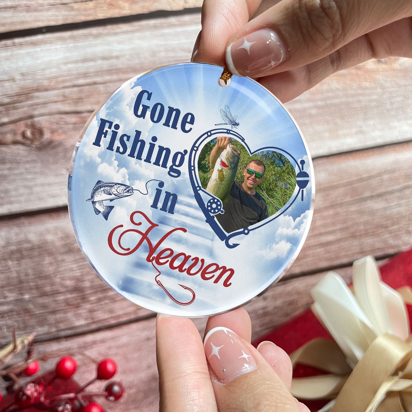 Gone Fishing In Heaven - Personalized Acrylic Photo Ornament