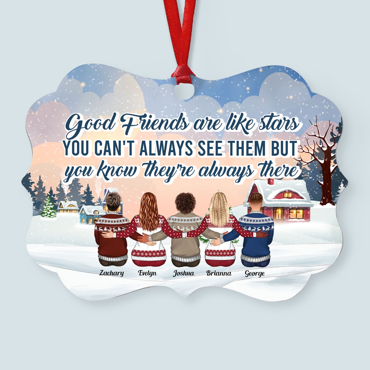 Good Friends Are Like Stars, They're Always There- Personalized Aluminum Ornament - Christmas Gift Friends Ornament For Besties - Family Hugging