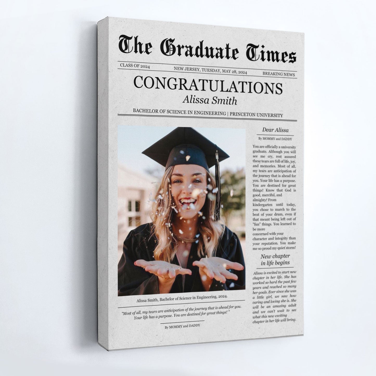 Graduate Printable Newspaper Keepsake - Personalized Photo Canvas