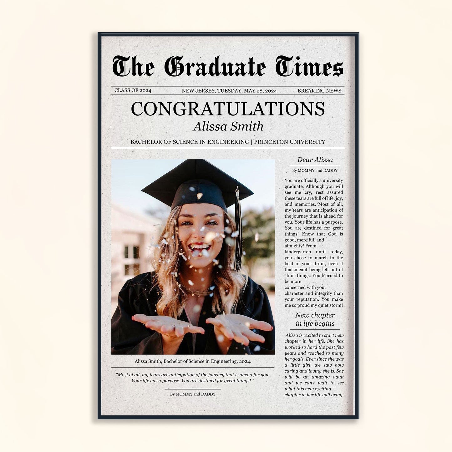 Graduate Printable Newspaper Keepsake - Personalized Photo Poster