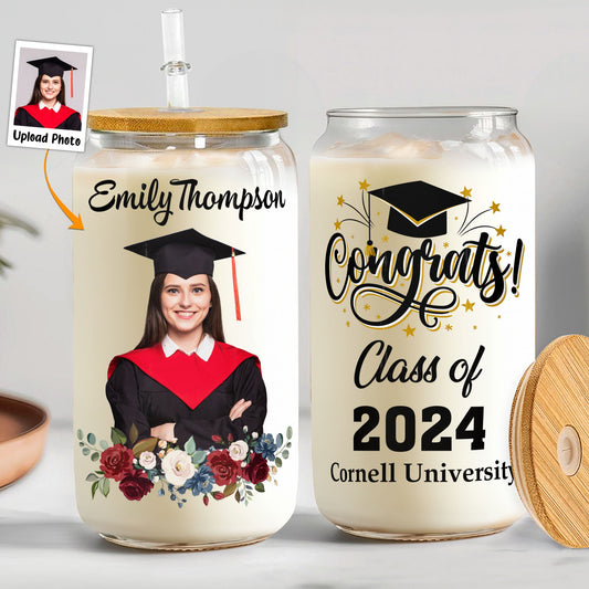 Graduation Congratulations Gift - Personalized Photo Clear Glass Cup