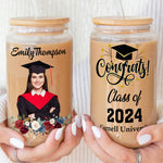 Graduation Congratulations Gift - Personalized Photo Clear Glass Cup