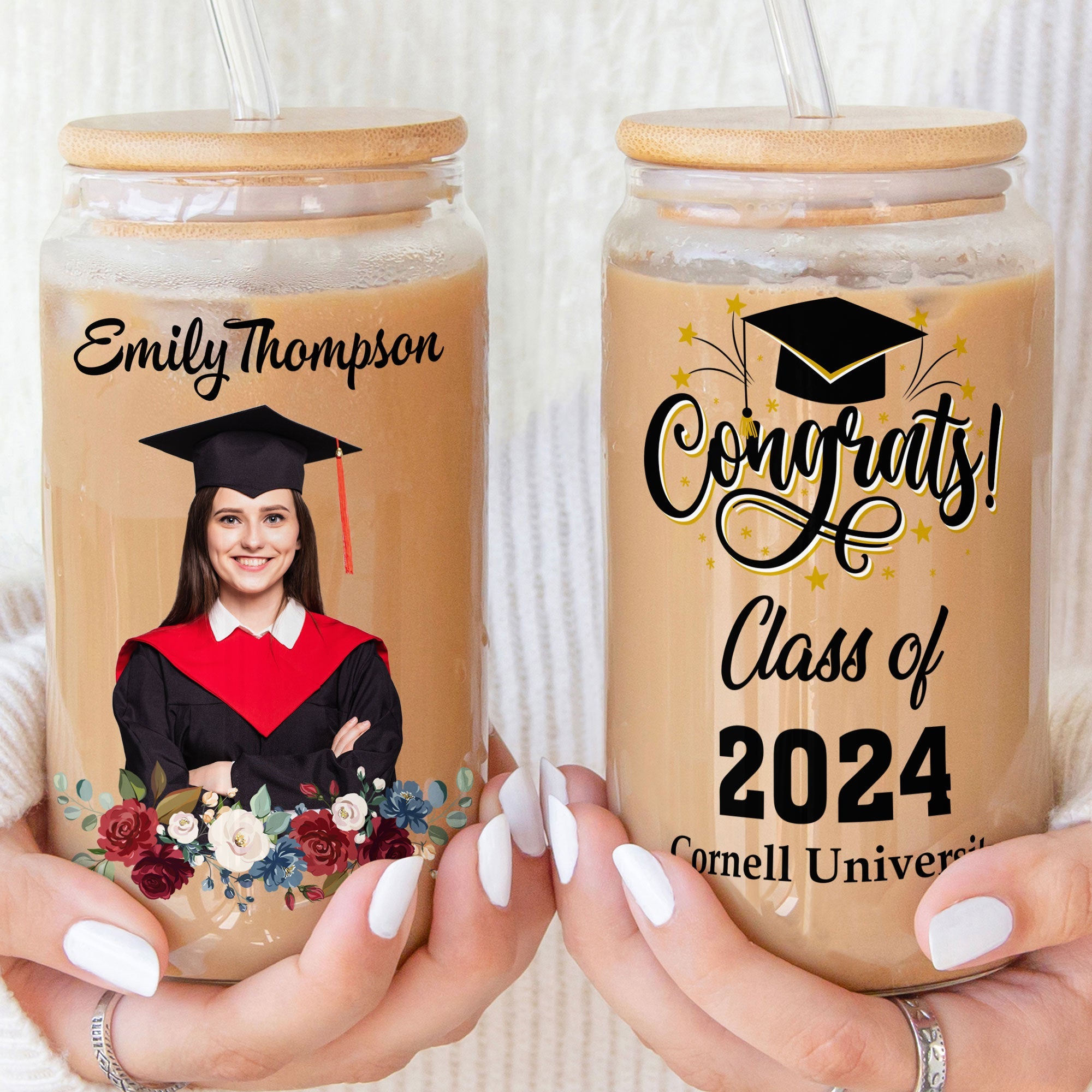 Graduation Congratulations Gift - Personalized Photo Clear Glass Cup