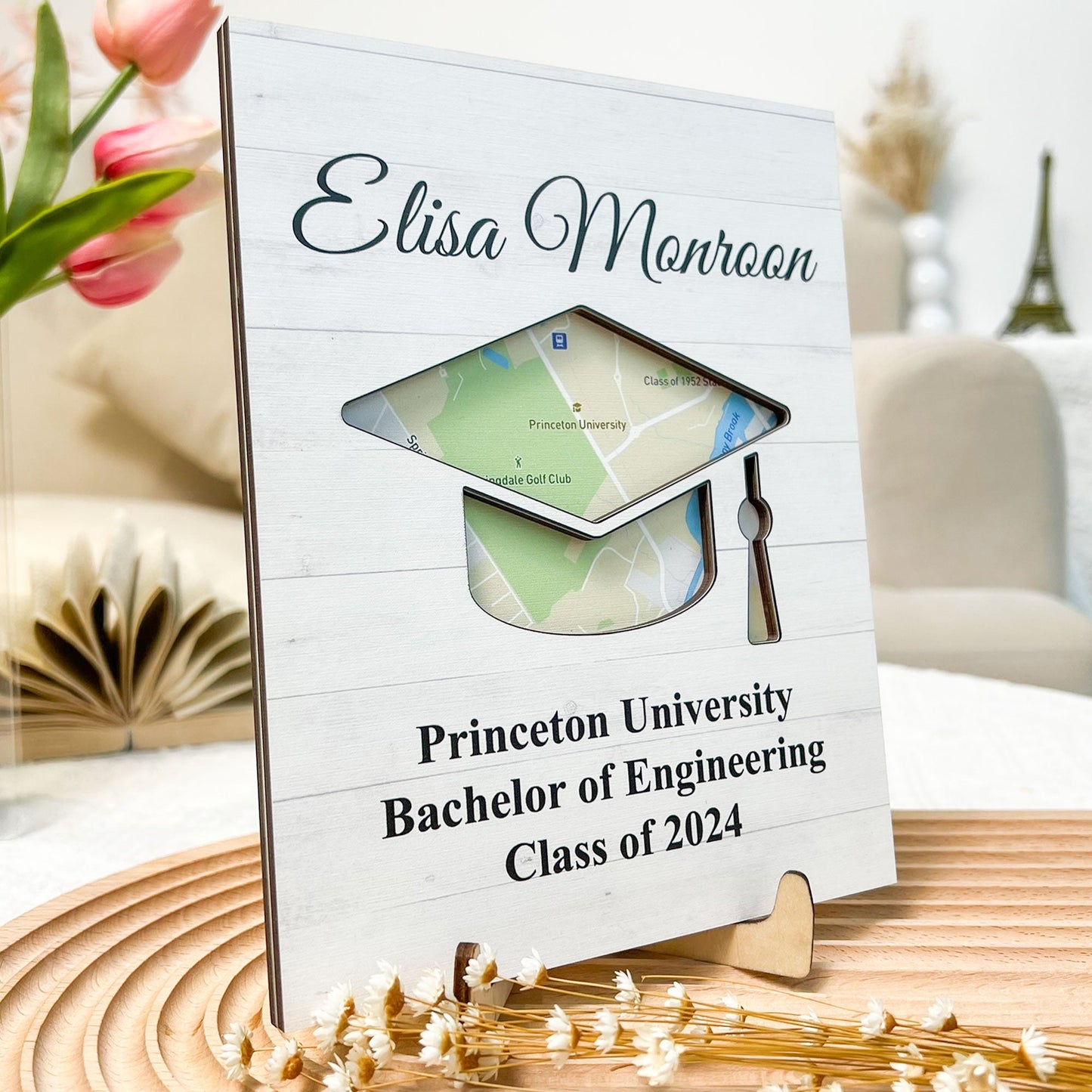 Graduation School Location Map - Personalized Wooden Plaque