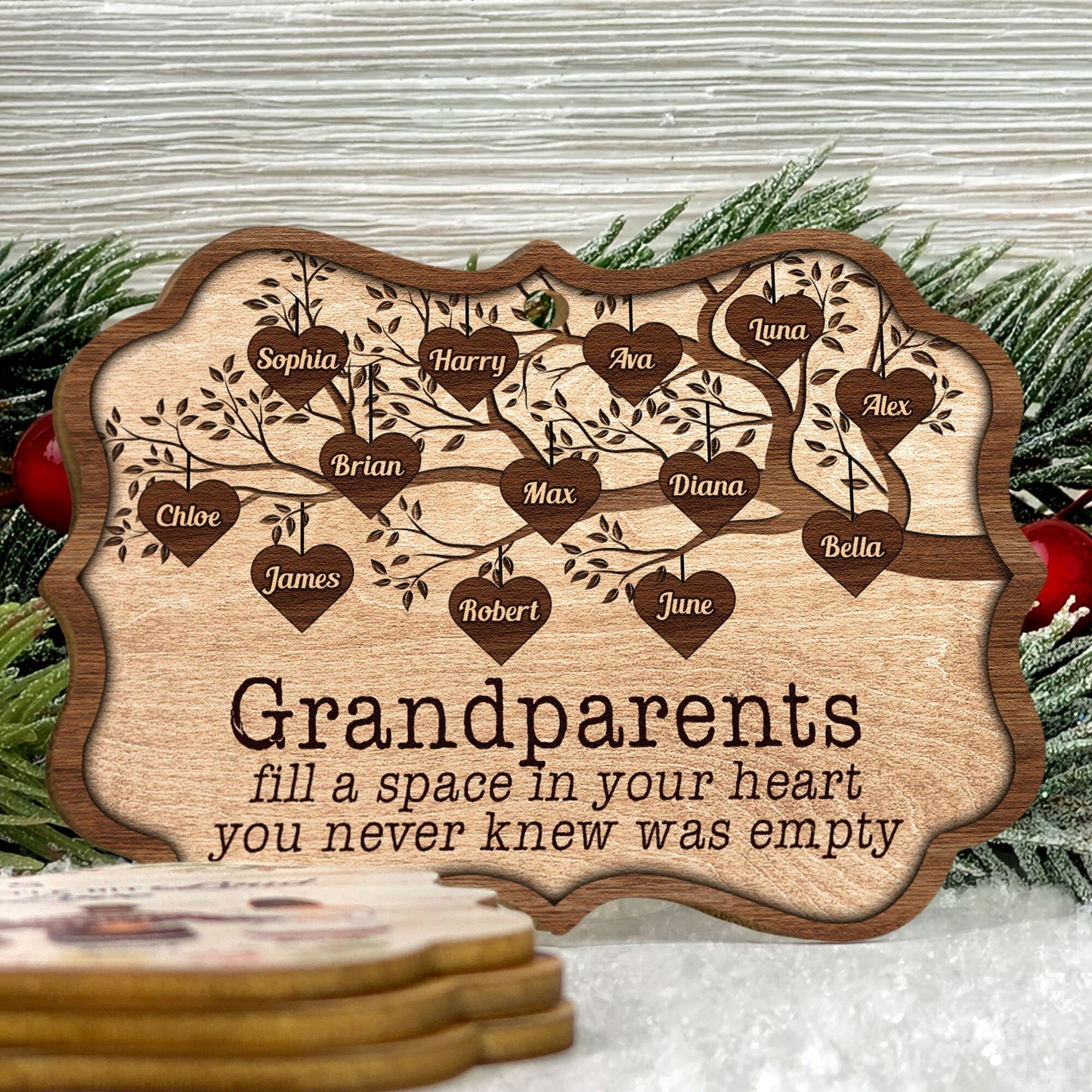 Grandchildren Fill A Space In Heart - Personalized Wooden/Aluminum Ornament - Christmas, Heartwarming Gift For Family Members, Grandma, Grandpa, Mom, Dad