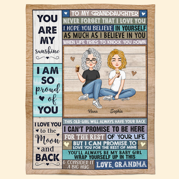Grandkid - You Are My Sunshine - Personalized Blanket - Christmas, New Year, Loving Gift Gift For Grandkids, Granddaughter, Grandson