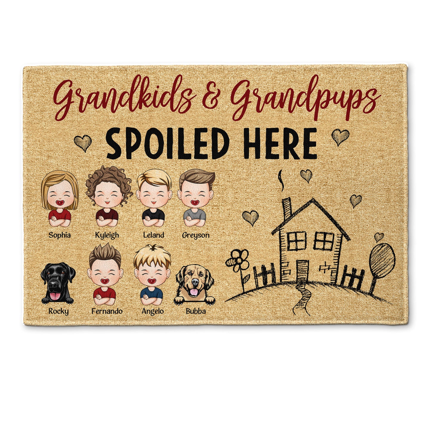 Grandkids And Grandpups Spoiled Here  - Personalized Doormat