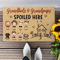 Grandkids And Grandpups Spoiled Here  - Personalized Doormat