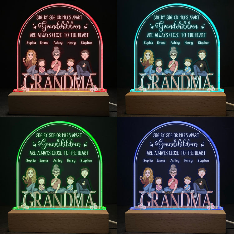 Grandkids Are Always Close To The Heart - Personalized 3D Led Light Wooden Base - Mother's Day, Birthday, Loving Gift For Grandma, Nana, Gigi