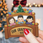 Grandkids Family Joyful Xmas In Bed - Personalized Custom Shaped Wooden Ornament