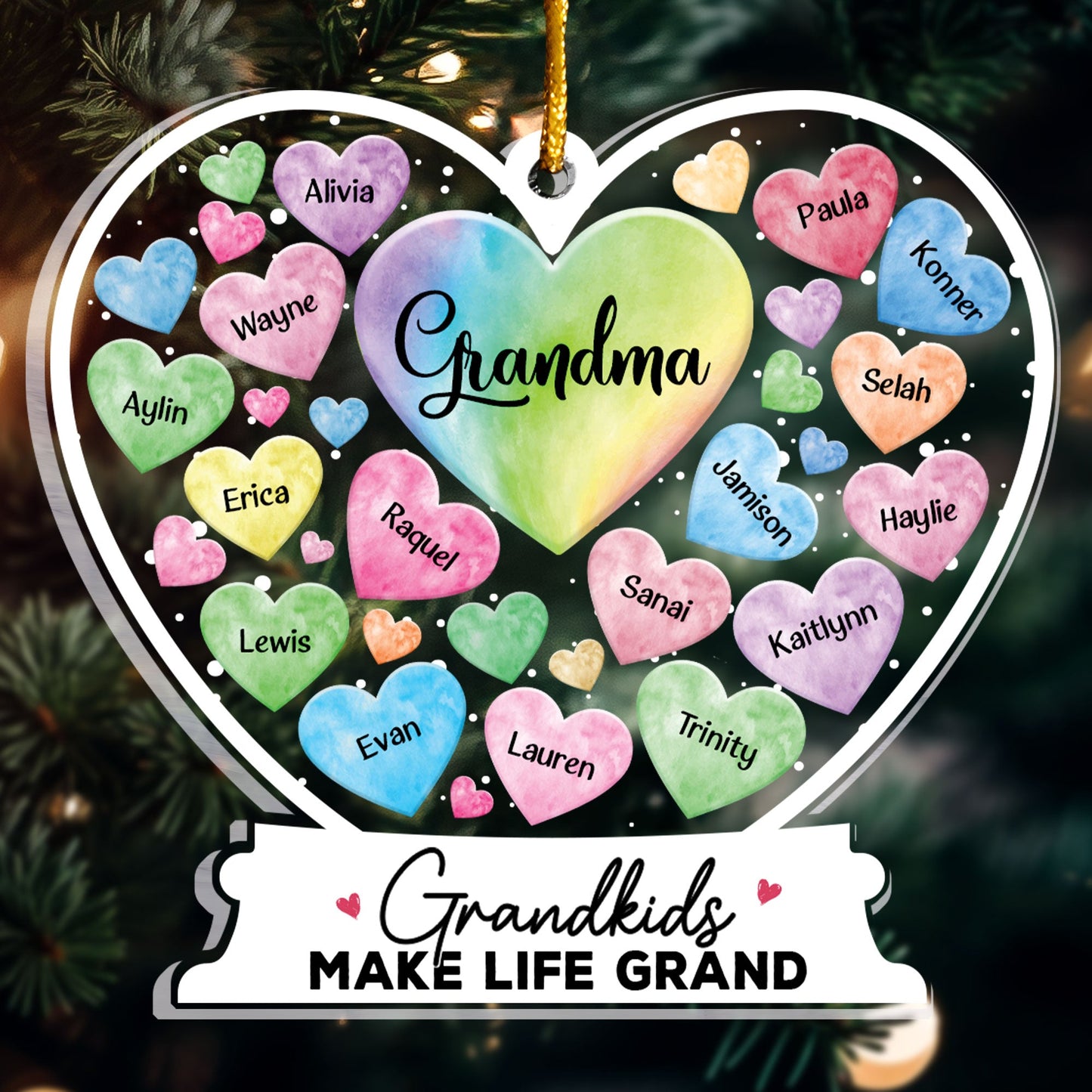 Grandkids Hearts - Personalized Heart Globe Shaped Acrylic Ornament