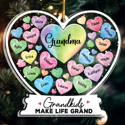 Grandkids Hearts - Personalized Heart Globe Shaped Acrylic Ornament
