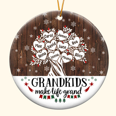 Grandkids Make Life Grand - Personalized Ceramic Ornament - Christmas Gift For Grandma