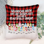 Side By Side Or Miles Apart - Personalized Pillow (Insert Included) - Christmas Gift For Grandma, Grandpa, Grandparents - Snowman Family