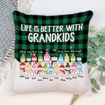 Side By Side Or Miles Apart - Personalized Pillow (Insert Included) - Christmas Gift For Grandma, Grandpa, Grandparents - Snowman Family