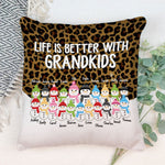 Side By Side Or Miles Apart - Personalized Pillow (Insert Included) - Christmas Gift For Grandma, Grandpa, Grandparents - Snowman Family