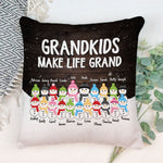 Side By Side Or Miles Apart - Personalized Pillow (Insert Included) - Christmas Gift For Grandma, Grandpa, Grandparents - Snowman Family