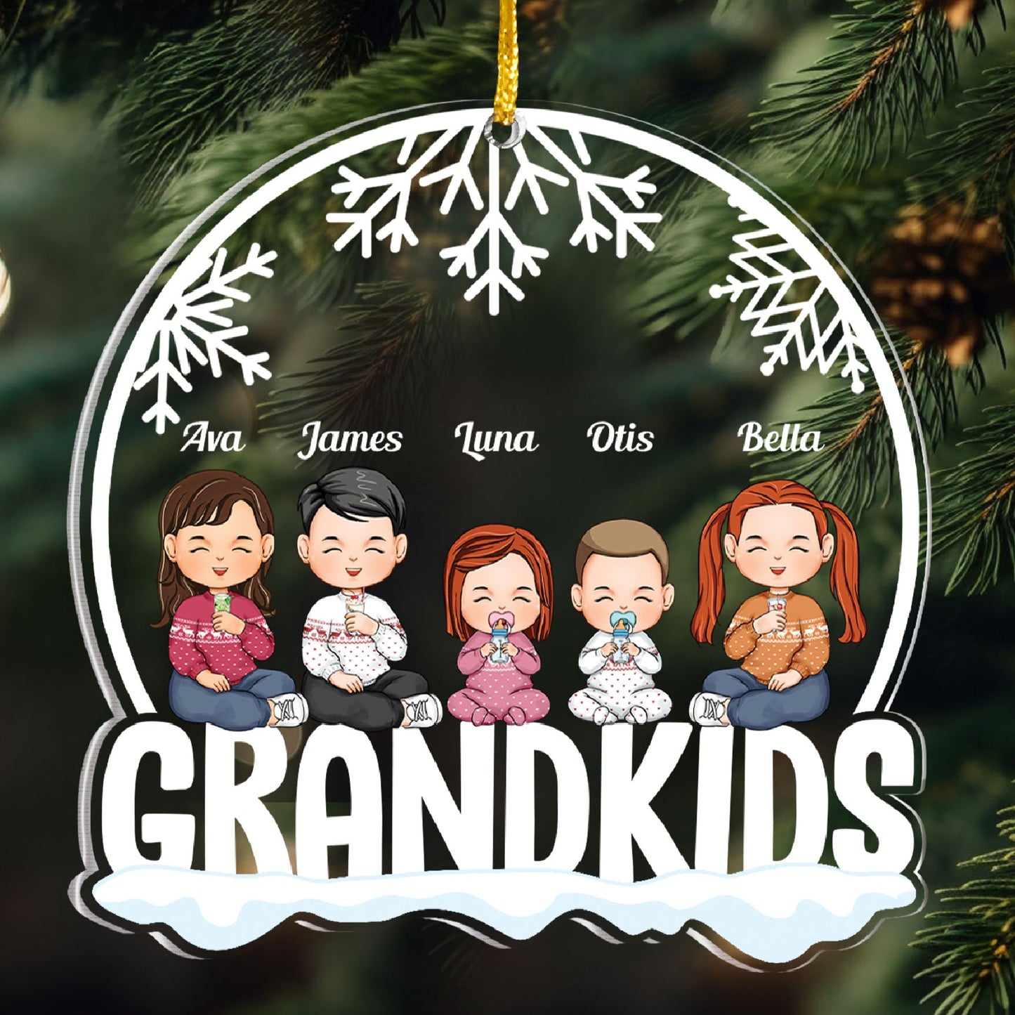 Grandkids Sitting Joyful - Personalized Globe Shaped Acrylic Ornament