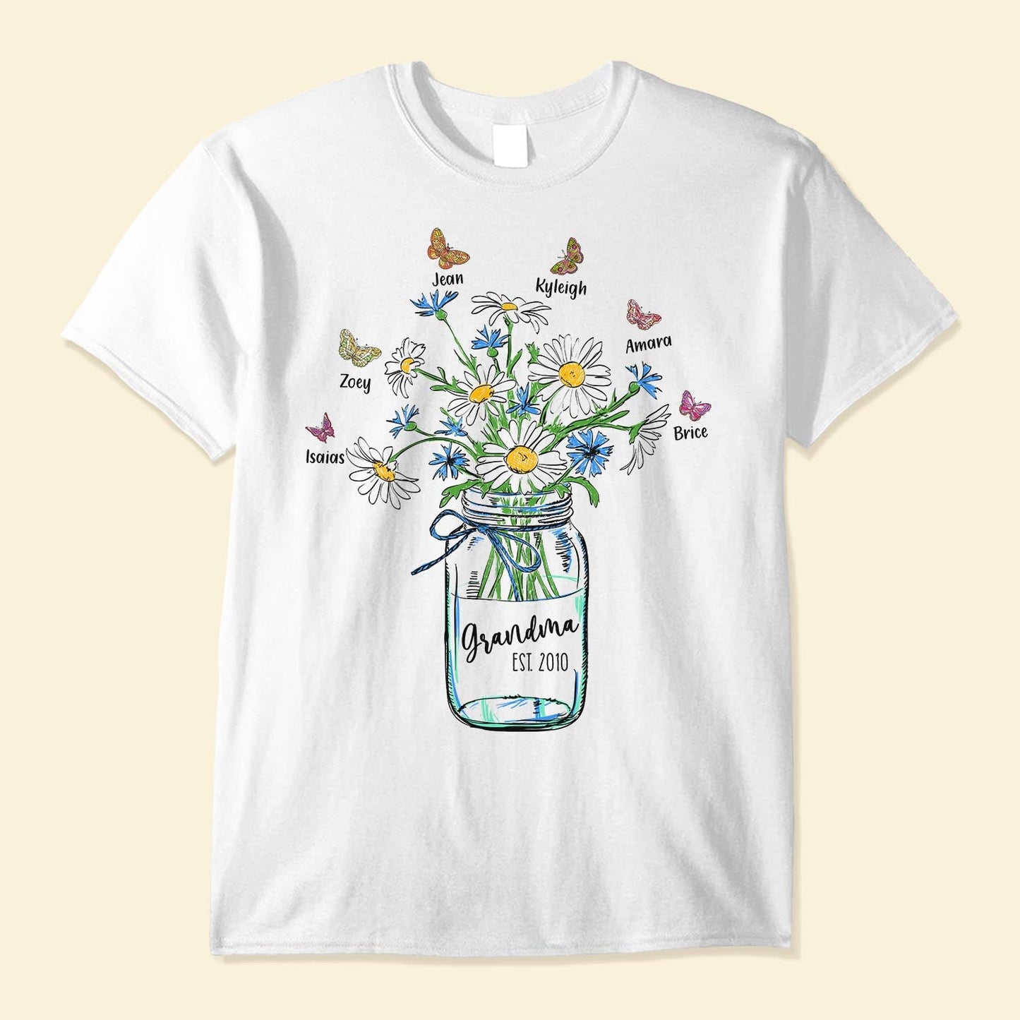 Grandma Est Flower Butterfly - Personalized Shirt - Birthday Gift For Grandma, Mama, Nana, Gigi, Mimi
