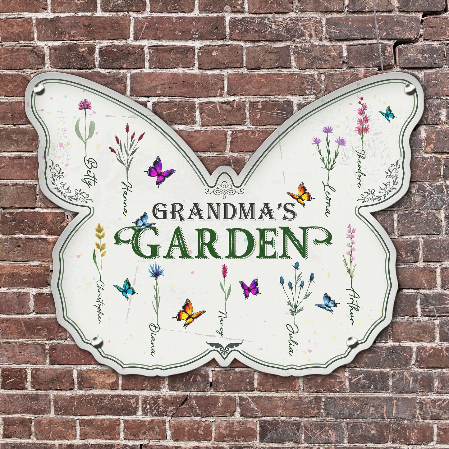 Grandma's Garden - Personalized Butterfly Shaped Metal Sign