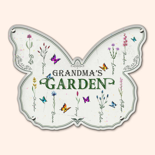 Grandma's Garden - Personalized Butterfly Shaped Metal Sign