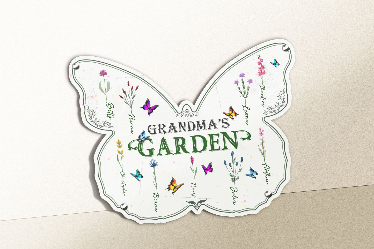 Grandma's Garden - Personalized Butterfly Shaped Metal Sign