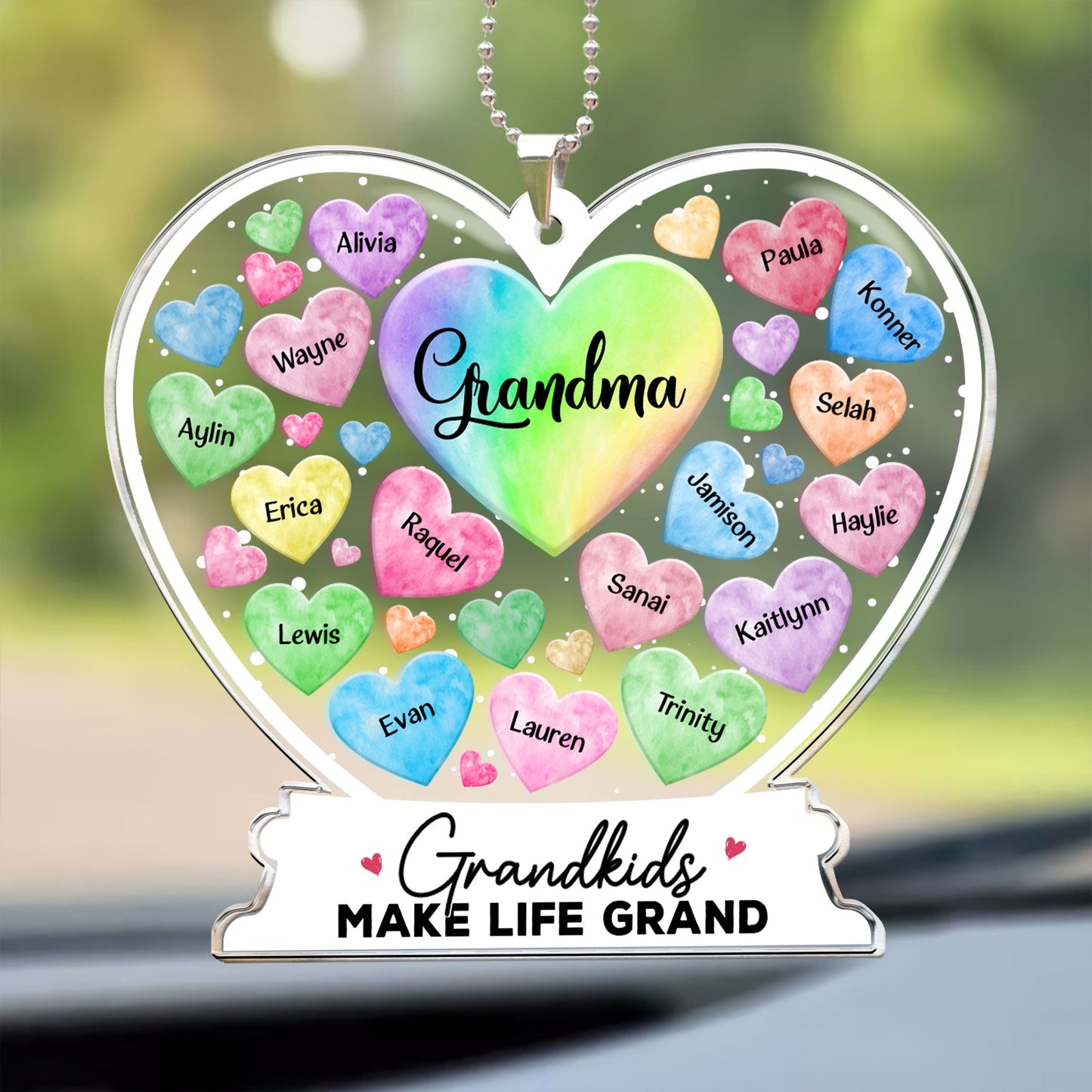 Grandma Hearts Custom Grandkids Names - Personalized Car Ornament