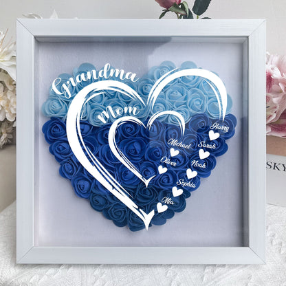 Grandma Hearts Mommy Hearts - Personalized Flower Shadow Box - Gift For Grandma