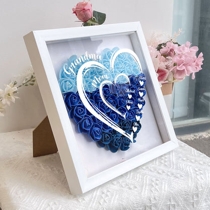 Grandma Hearts Mommy Hearts - Personalized Flower Shadow Box - Gift For Grandma