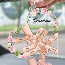 Grandma Holding Hand With Grandkids Names - Personalized Car Ornament