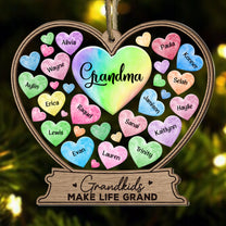 Grandma Mom Hearts With Kids' Names - Personalized Wood And Acrylic Ornament