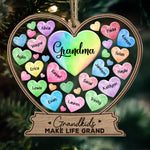 Grandma Mom Hearts With Kids' Names - Personalized Wood And Acrylic Ornament