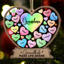 Grandma Mom Hearts With Kids' Names - Personalized Wood And Acrylic Ornament