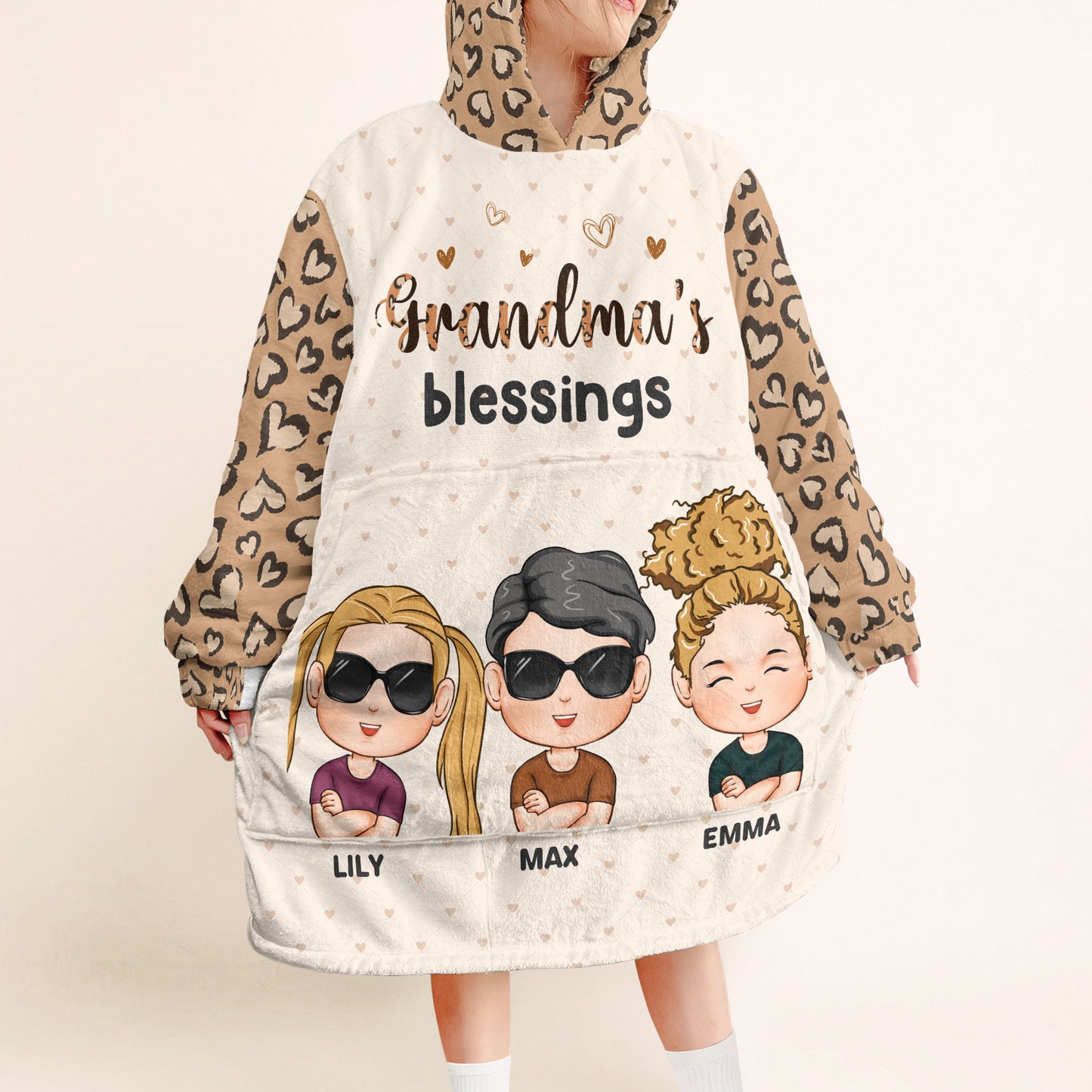 Grandma Mommy's Blessings - Personalized Oversized Blanket Hoodie