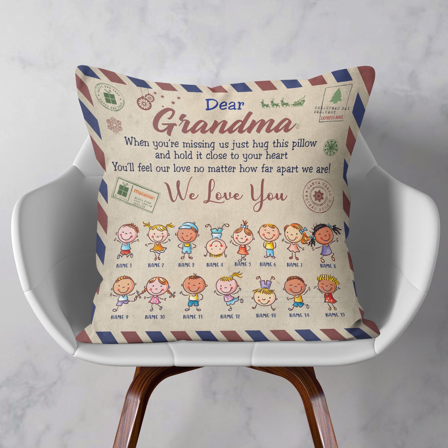 Grandma Postcard  - Personalized Pillow - Christmas Gift For Grandma
